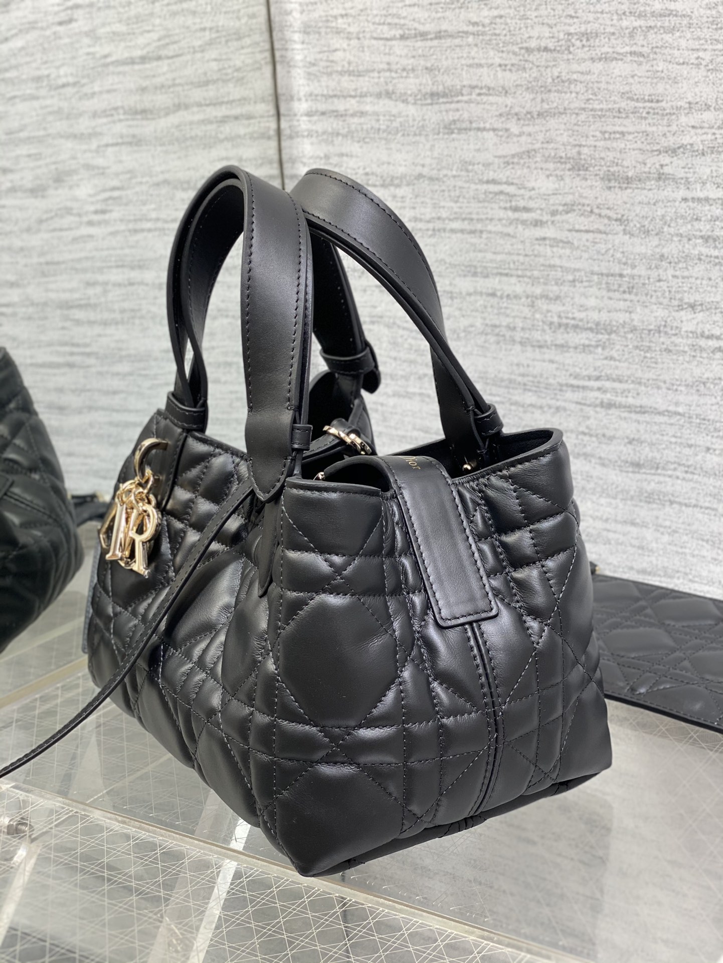 Small Dior Toujours Bag Black Macrocannage Calfskin